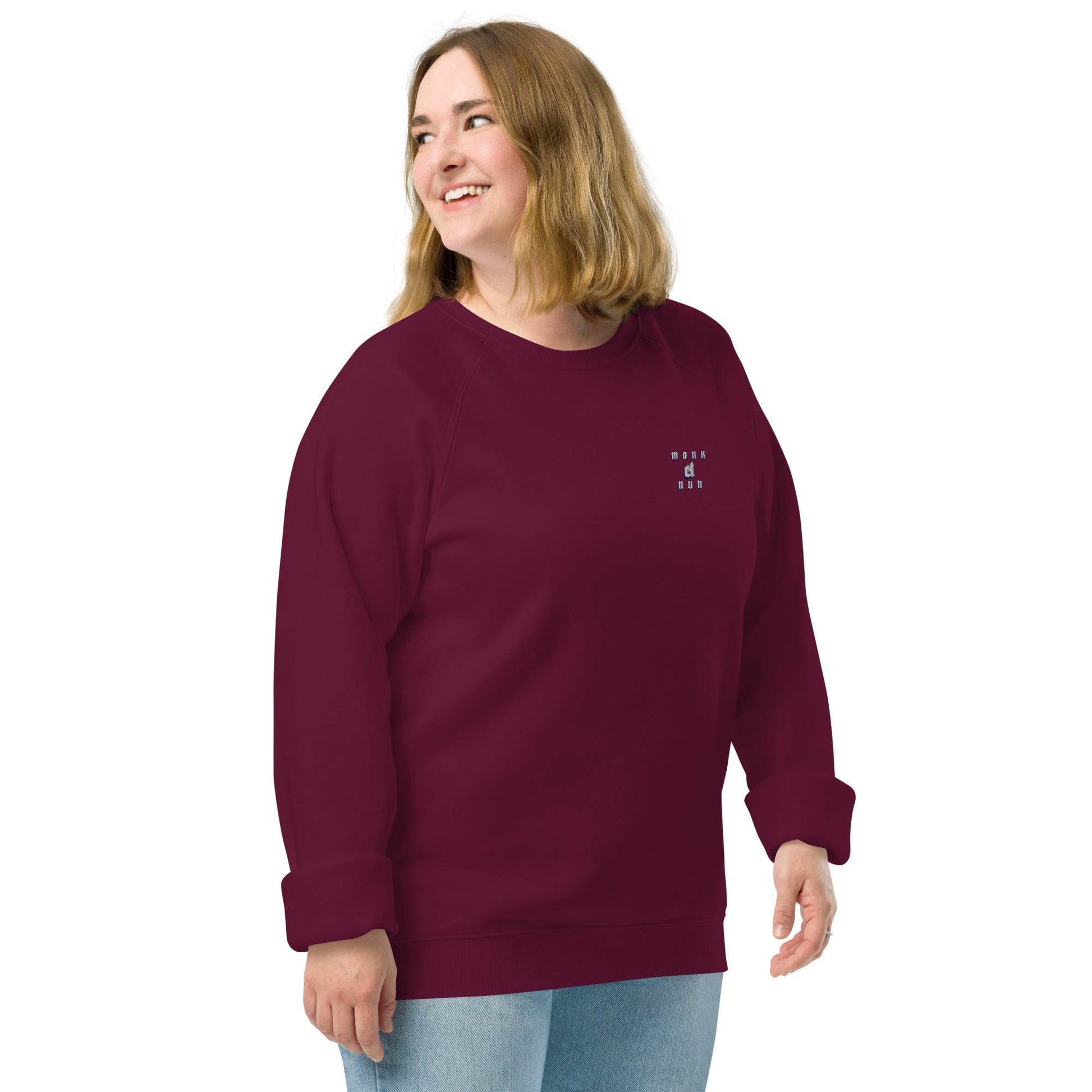 Unisex organic 100% cotton raglan sweatshirt Design #3 - Monk&Nun UnisexClothing