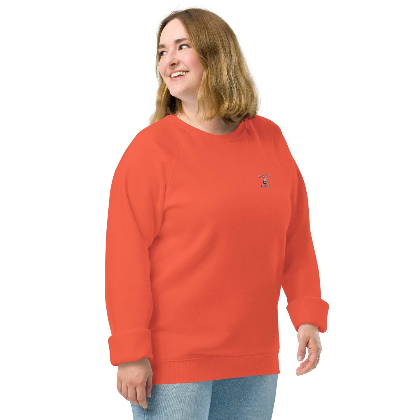 Unisex organic 100% cotton raglan sweatshirt Always think positive - Monk&Nun UnisexClothing