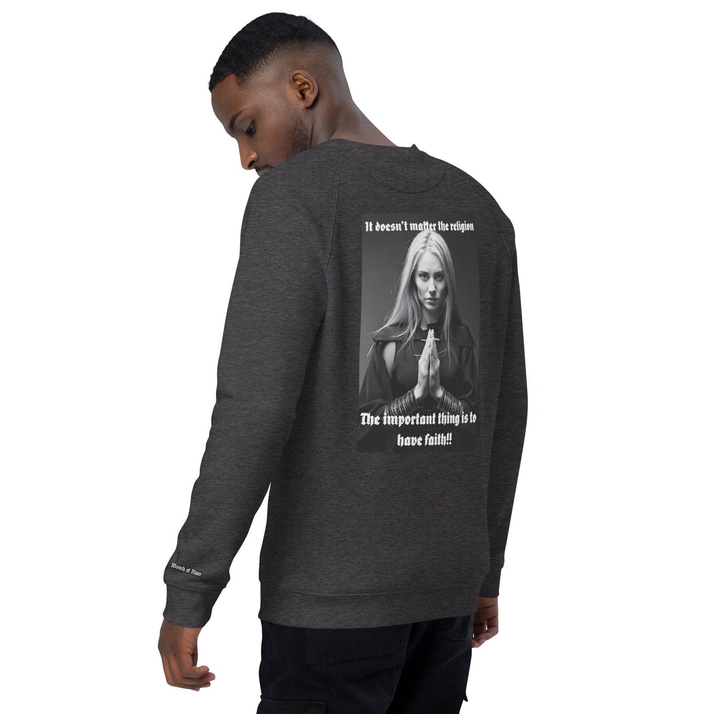 Unisex organic 100% cotton raglan sweatshirt Design #3 - Monk&Nun UnisexClothing