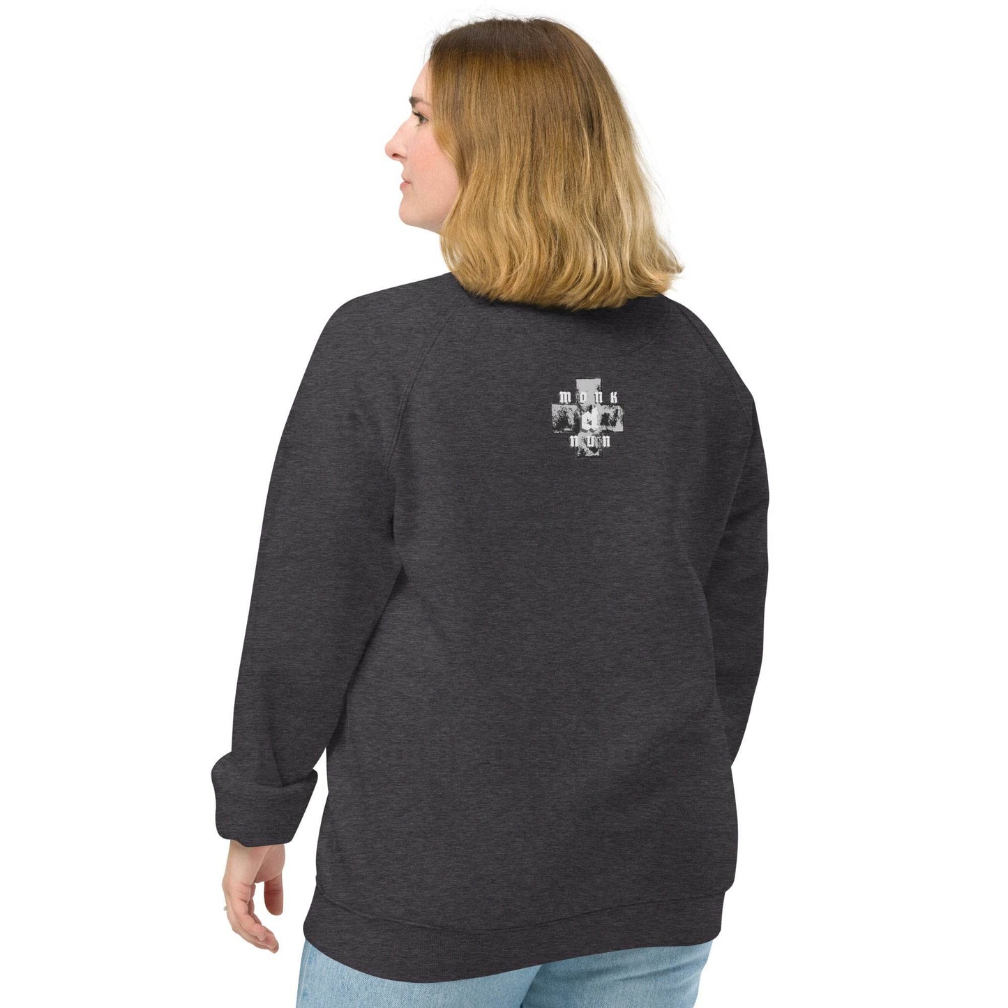 Unisex organic 100% cotton raglan sweatshirt Always think positive - Monk&Nun UnisexClothing