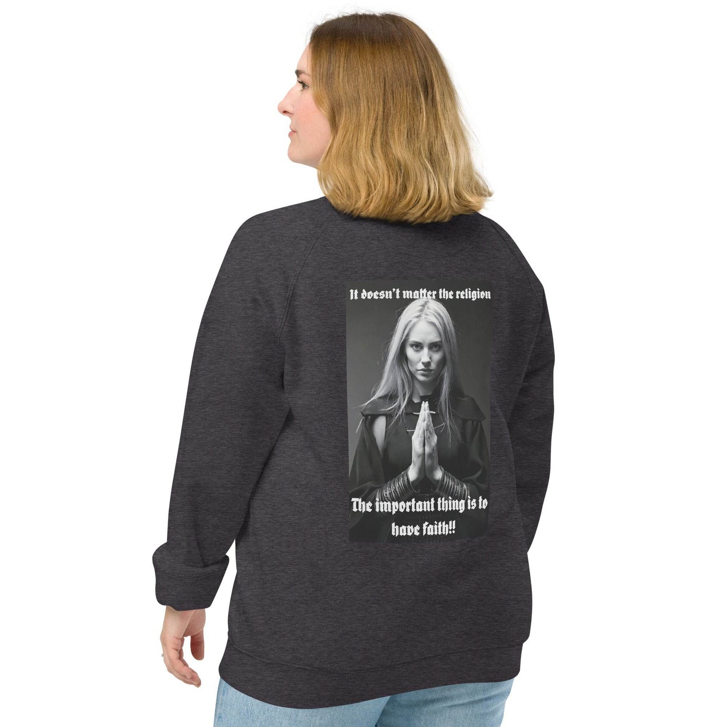 Unisex organic 100% cotton raglan sweatshirt Design #3 - Monk&Nun UnisexClothing