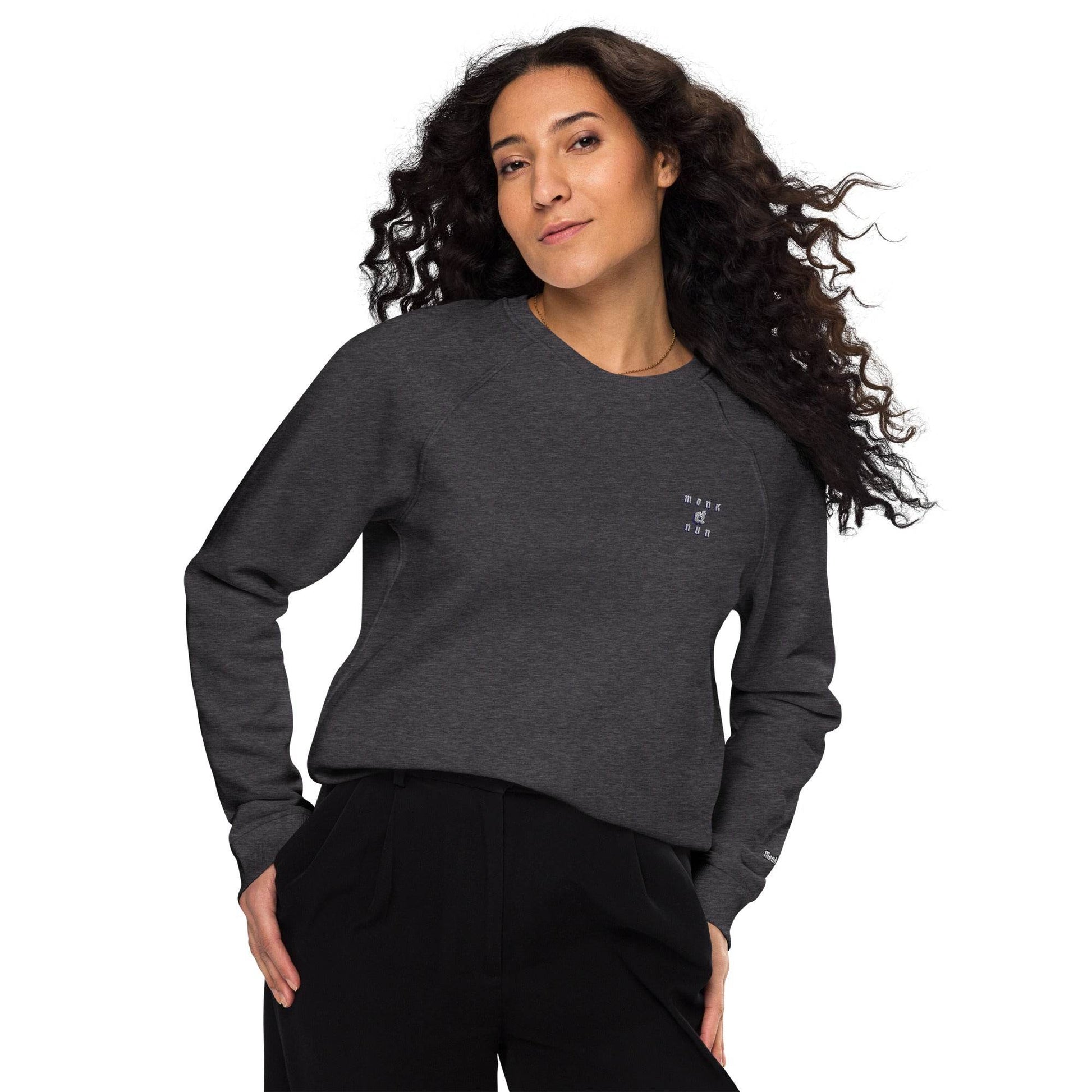 Unisex organic 100% cotton raglan sweatshirt Always think positive - Monk&Nun UnisexClothing