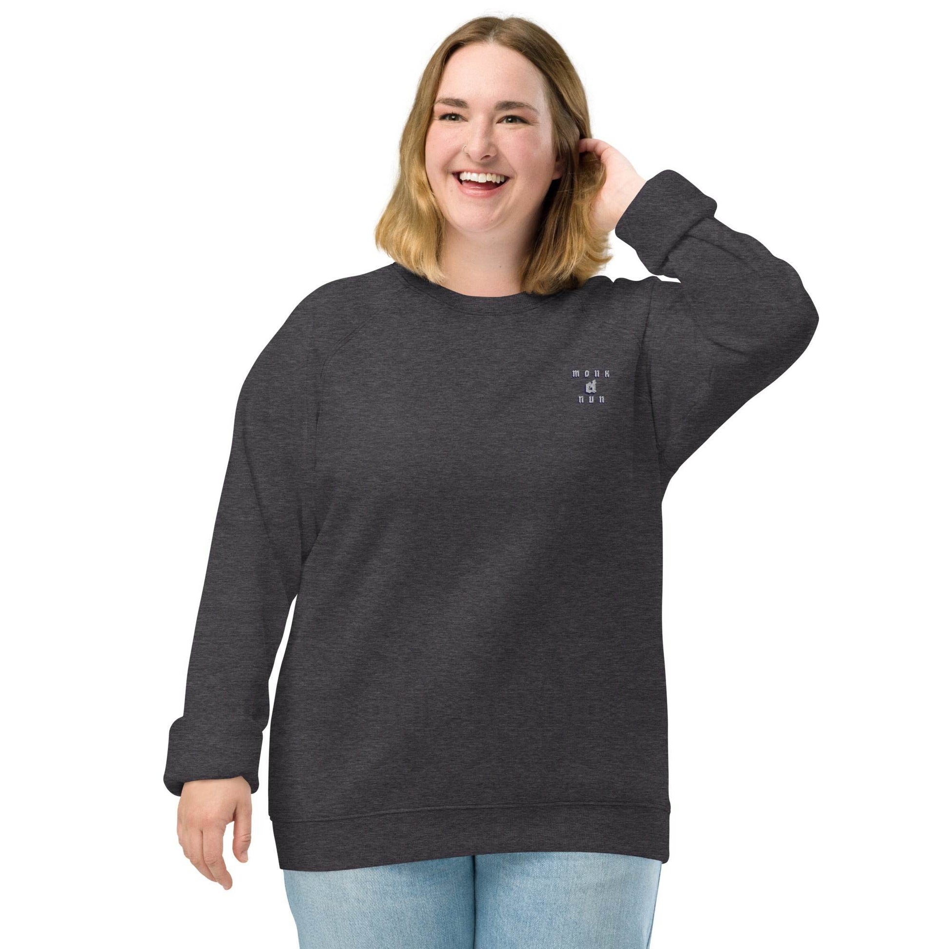 Unisex organic 100% cotton raglan sweatshirt Design #3 - Monk&Nun UnisexClothing