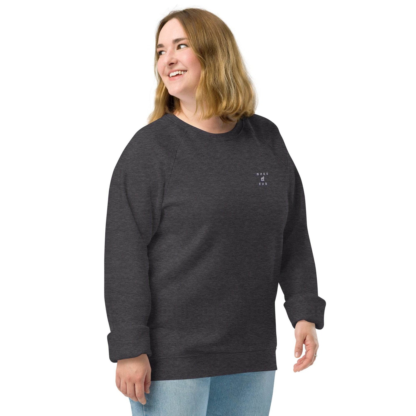 Unisex organic 100% cotton raglan sweatshirt Always think positive - Monk&Nun UnisexClothing