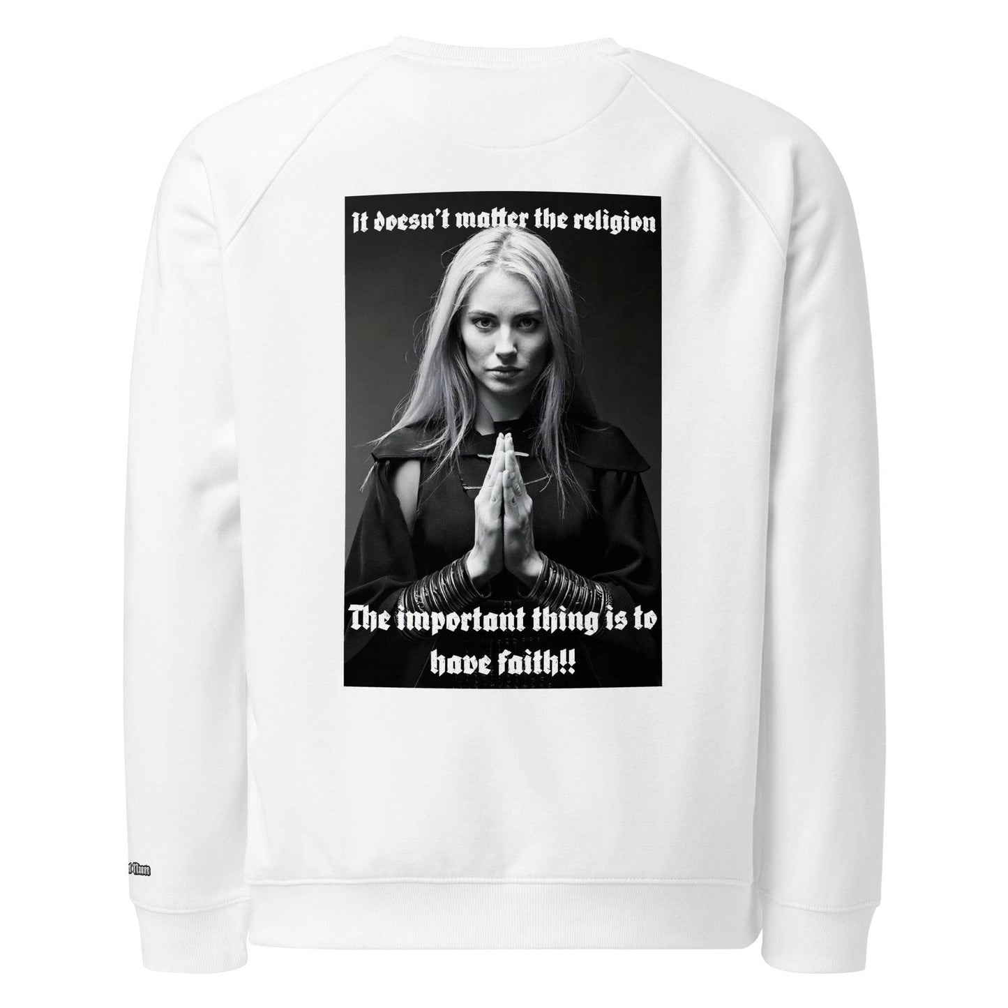 Unisex organic 100% cotton raglan sweatshirt Design #3 - Monk&Nun UnisexClothing