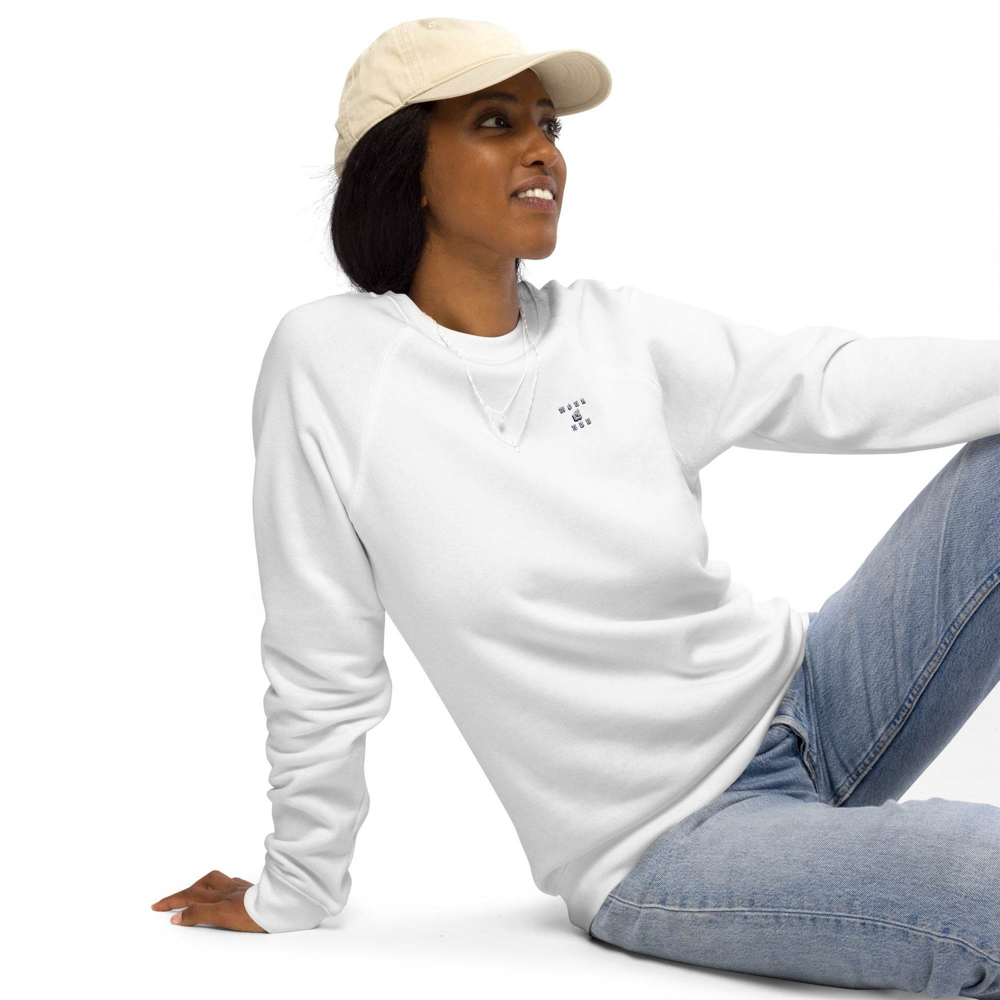 Unisex organic 100% cotton raglan sweatshirt Always think positive - Monk&Nun UnisexClothing